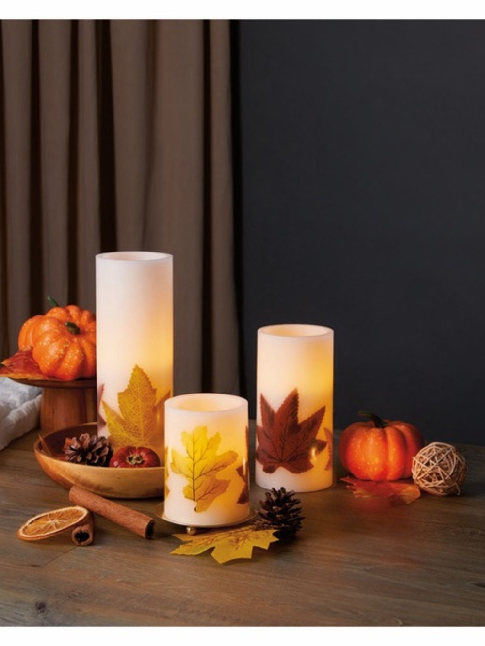Kirkton House Flameless LED Candle Set with Autumn Leaf Design